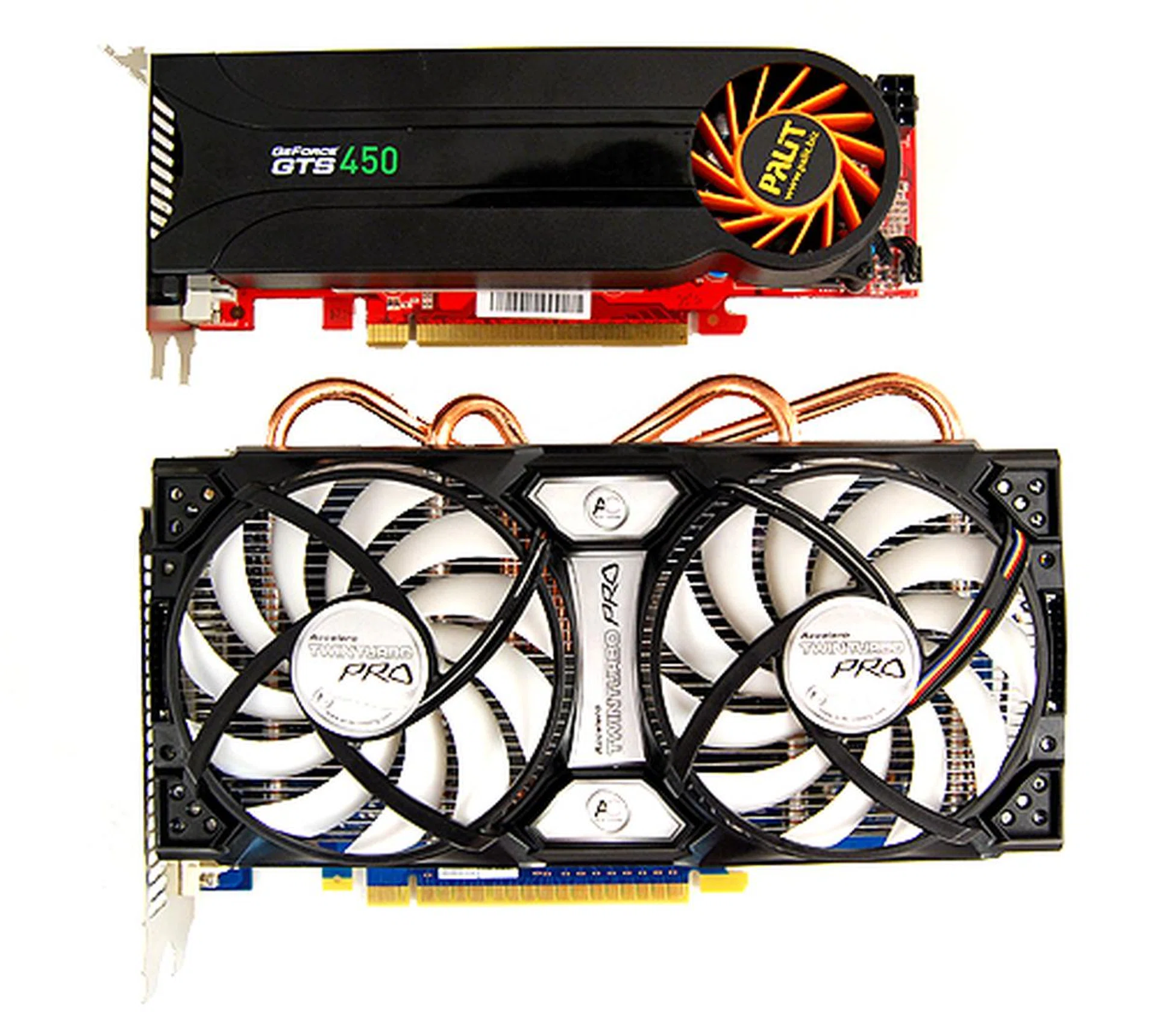Look at how small the Palit GeForce GTS 450 Low Profile is compared to massive gargantuan ECS GTS 450 Black.