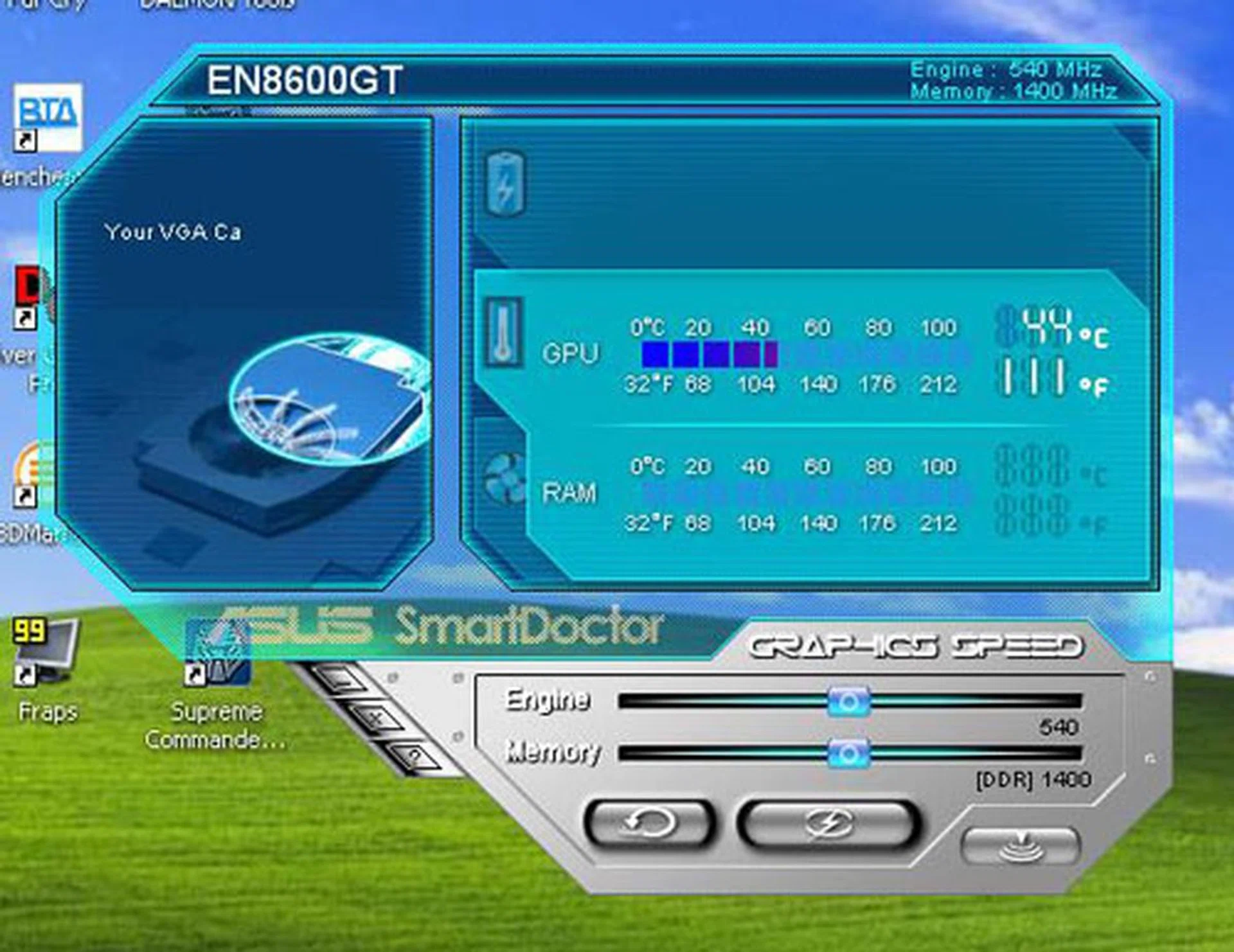 ASUS' SmartDoc application gives a more comprehensive overview of the tweaks available on this graphics card. You can change the settings here through this interface and there are more options compared to the hardware module.