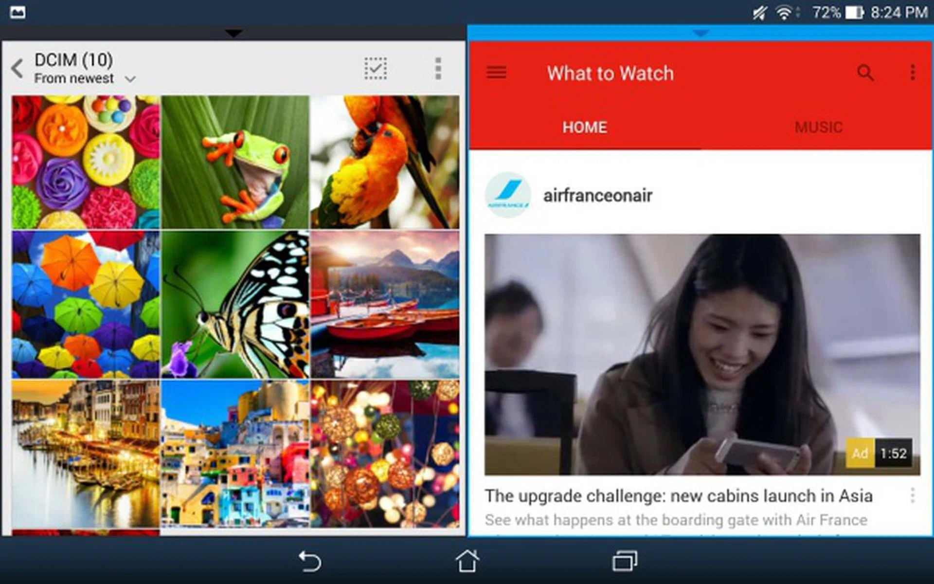 This is how Dual-App will look on the ASUS MeMO Pad 8. While you can switch the location of each app window (up or down), you can't adjust the size of each app window.