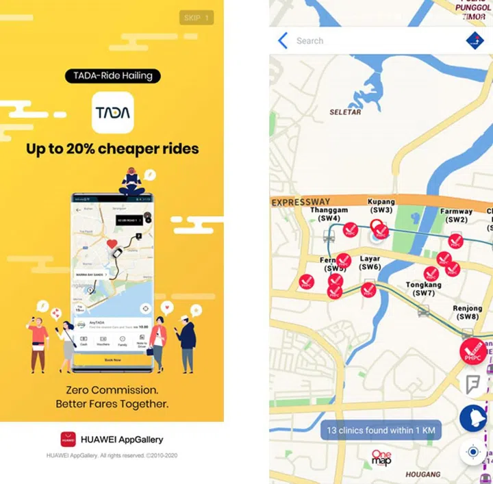 Maps and ride-hailing Apps like TADA are also available in HMS now.