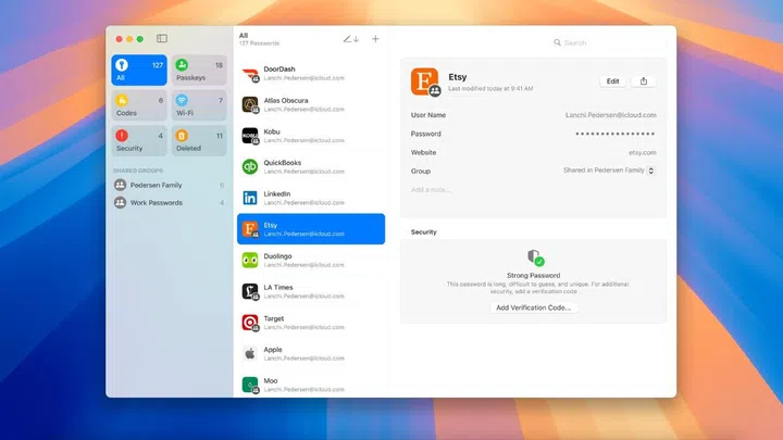 Users will be able to manage their passwords better with the standalone Passwords app. (Image source: Apple)