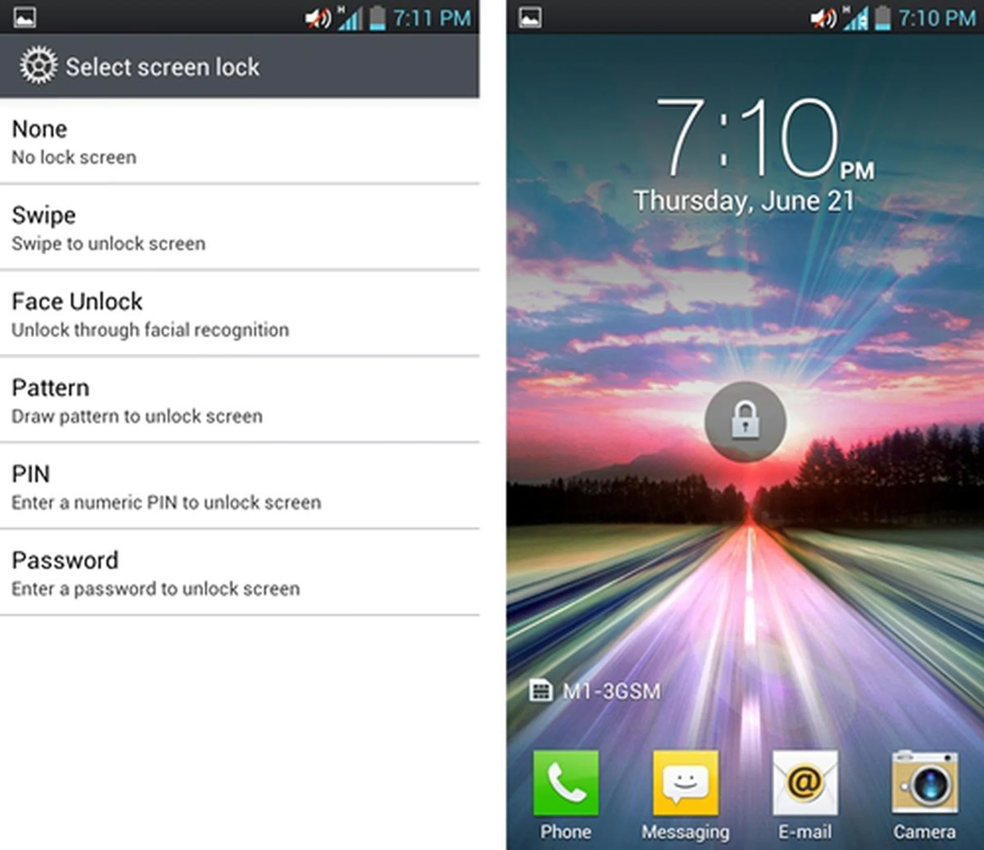 There are a few ways to lock your home-screen on Android 4.0. The Swipe option offers an experience similar to both HTC One X's Sense 4.0 UI and Samsung Galaxy S II's TouchWiz UI. To unlock your screen, simply touch and swipe the lock icon or any of the four app icons below. 