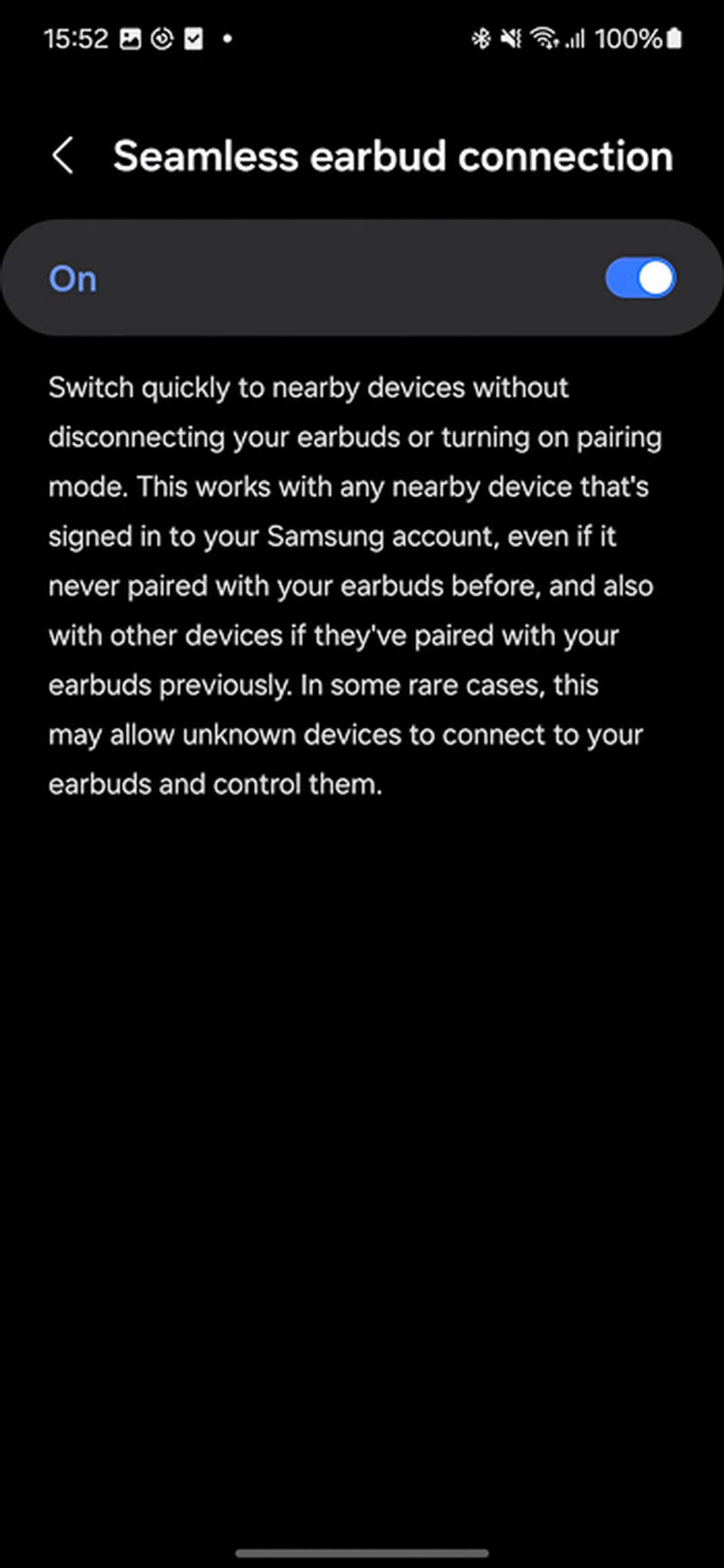 Seamless earbud connection.