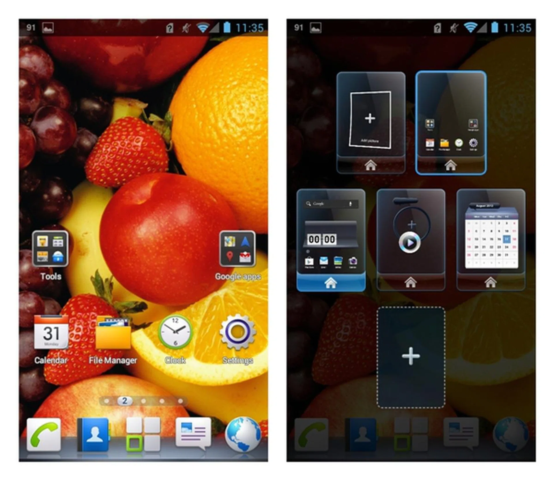 Tap the Menu button to change the user interface to 3D Home. The 3D launcher is more versatile as it offers you up to 7 home screen panels. You also have an overview of all the screen panels via a pinch gesture. Besides aesthetic differences, you will also see 3D effects when flipping between the screens. A point to note: Using 3D Home can be a tad sluggish at times.