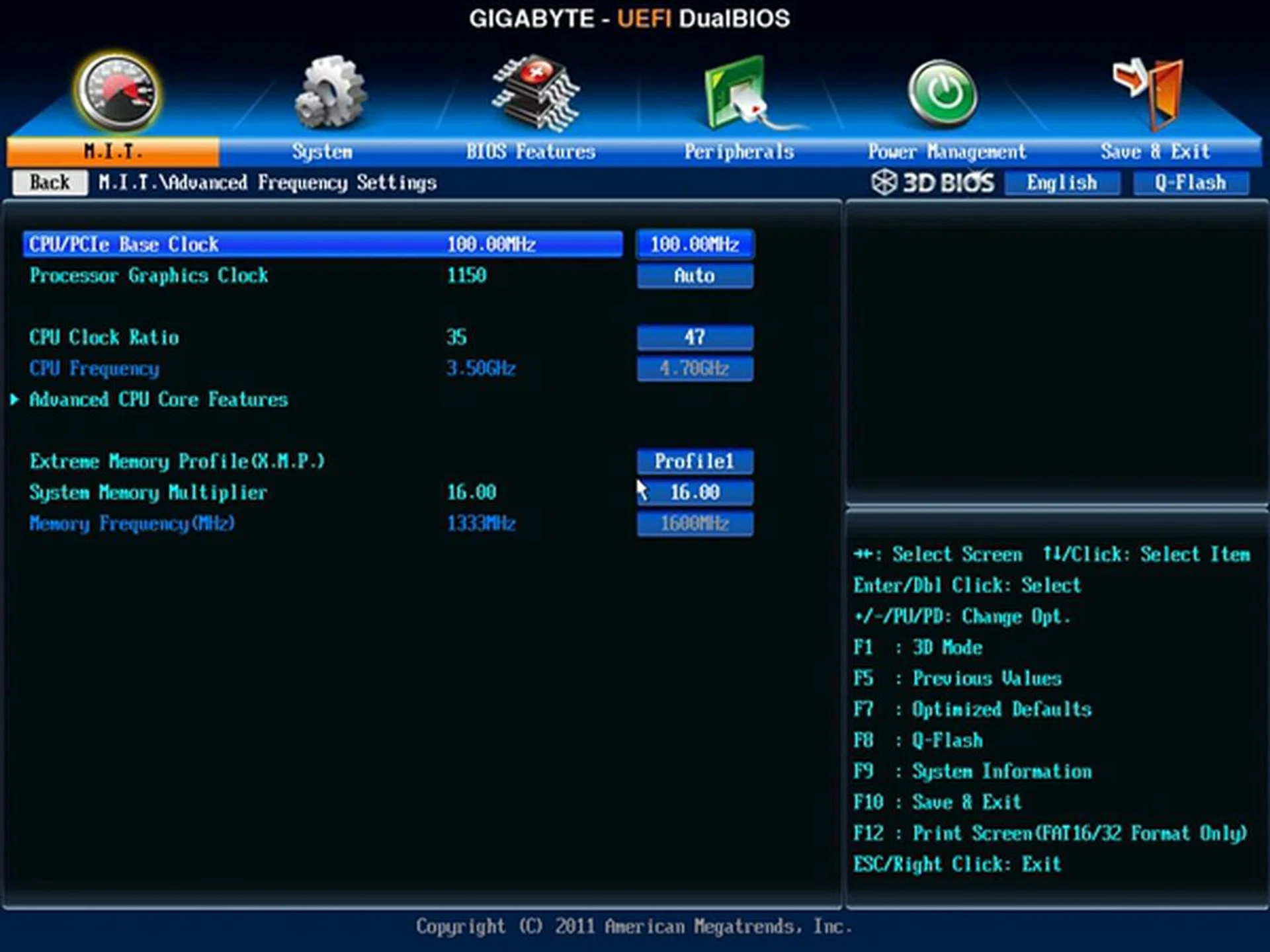 Advanced Frequency Settings page within the M.I.T. section.