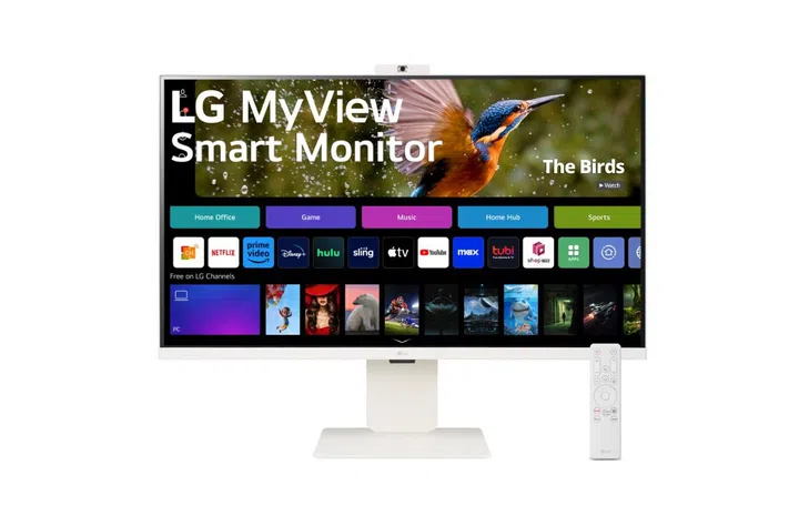 The 32SR85U can be paired with a detachable FHD webcam. Image source: LG. 