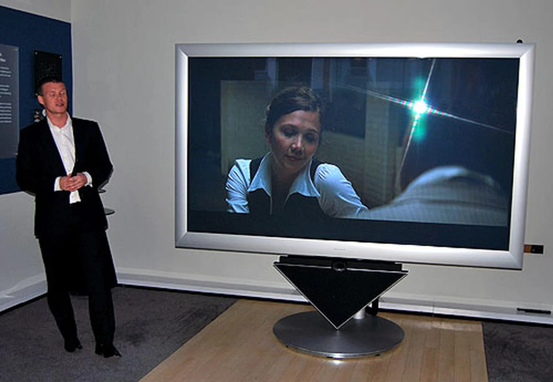 It's hard to tell from photos just how large the 103-inch BeoVision 4-103 is. But perhaps this photo will give you a better idea. Propped up by its motorised stand, the BeoVision 4-103 is about 1.8 meters tall.