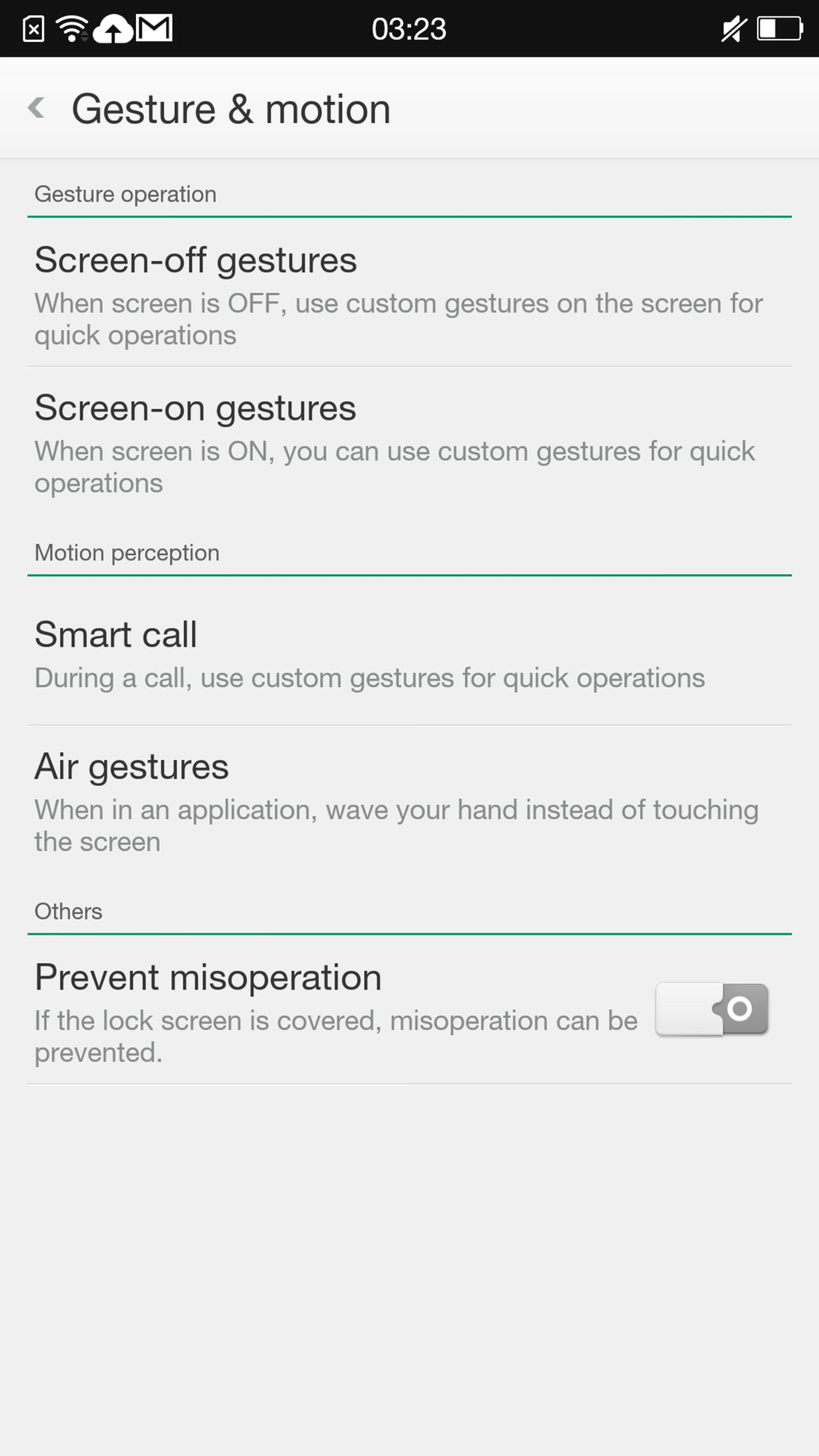 There's also a gesture & motion menu for quickly executing specific functions, such as taking a screenshot.