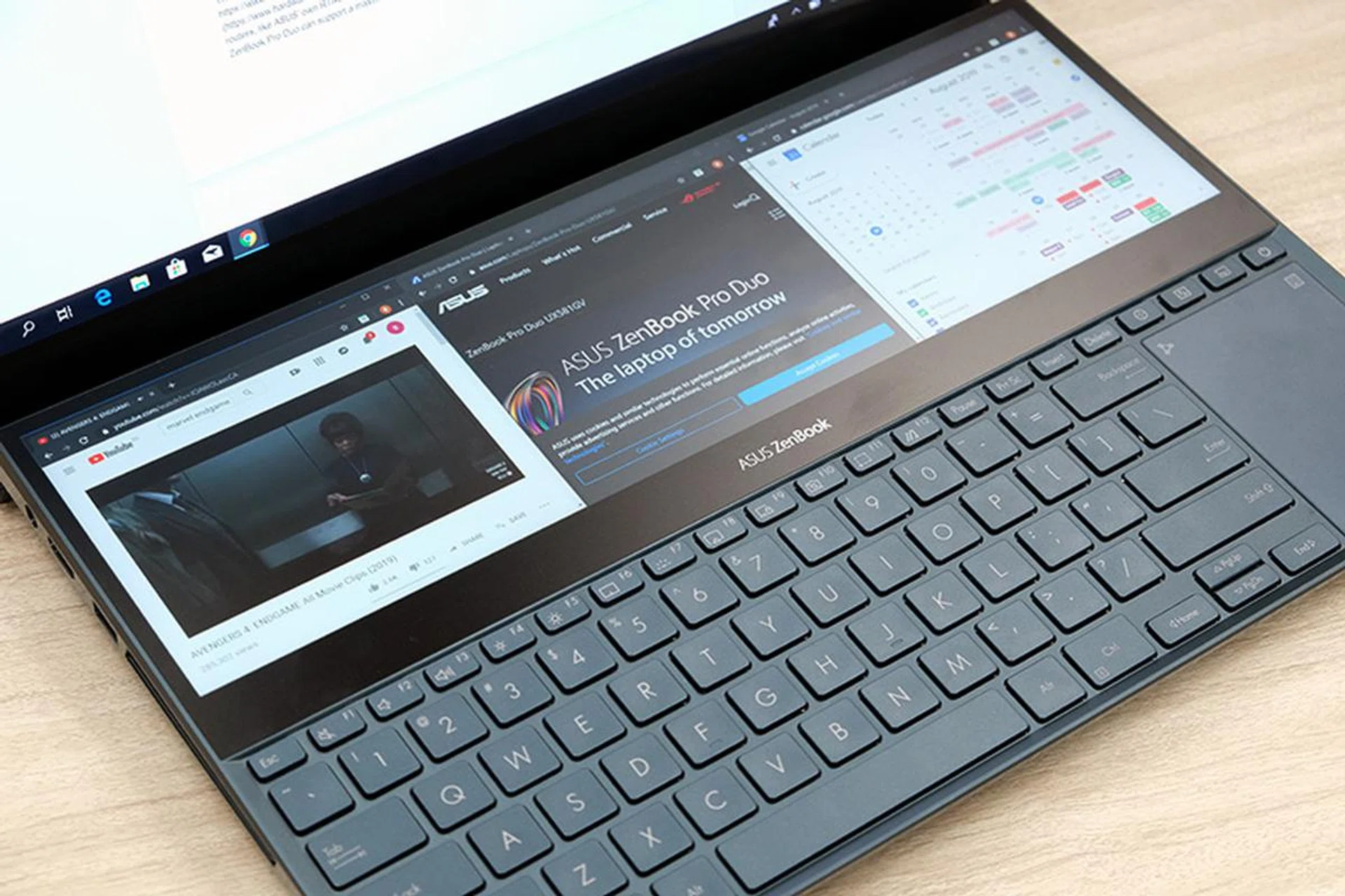 The ScreenPad Plus is 14 inches across and displays about what half a normal 4K display would thanks to its 3,840 x 1,100 pixels resolution.