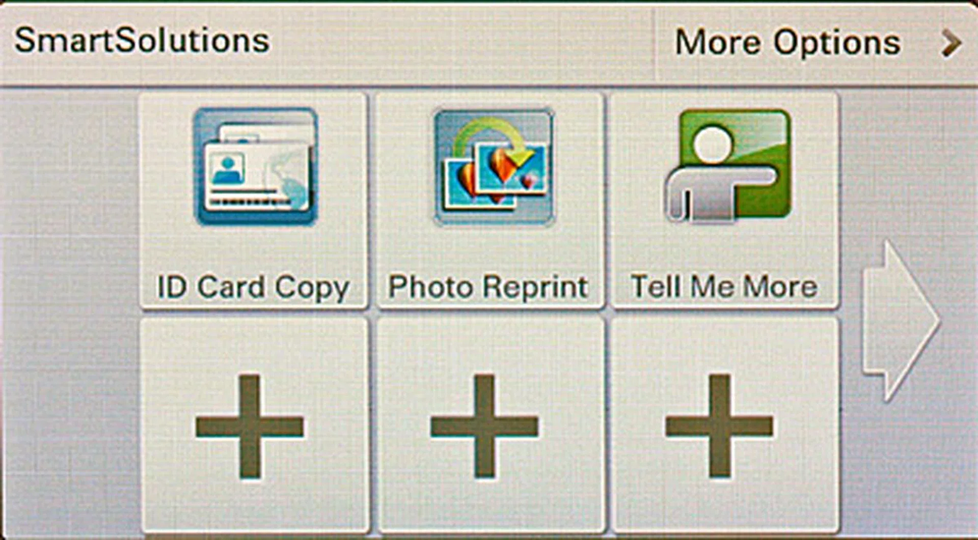 Think of SmartSolutions as little applets that you can add to the printer to streamline repetitive tasks. A few of them are preloaded, but you could easily add a lot more. For example, there are "solutions" for scanning business cards, viewing your Google Calendar, viewing your photos from MobileMe, Photobucket, and Picasa, and reading RSS feeds.
