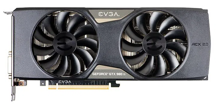 The EVGA GeForce GTX 980 Ti Superclocked ACX 2.0+ sports the ACX 2.0+ custom cooler with features like a memory MOSFET cooling plate and straight heatpipes for better cooling. (Image Source: EVGA)