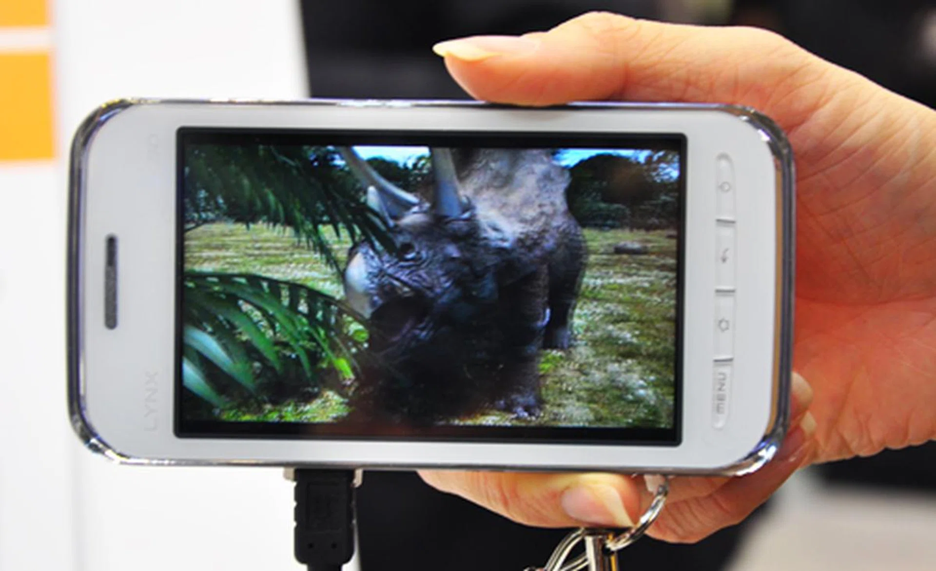 The LYNX 3D SH-03C is an Android-based smartphone that allows users to view 3D content without the need for glasses as well as shoot images in 3D. What we saw were some pretty impressive 3D videos which sadly, cannot be captured properly on our camera. The phone does not come with two cameras, but takes multiple shots with one and gauges the most optimal for the 3D effect. Upgradable to Android 2.2 in spring.