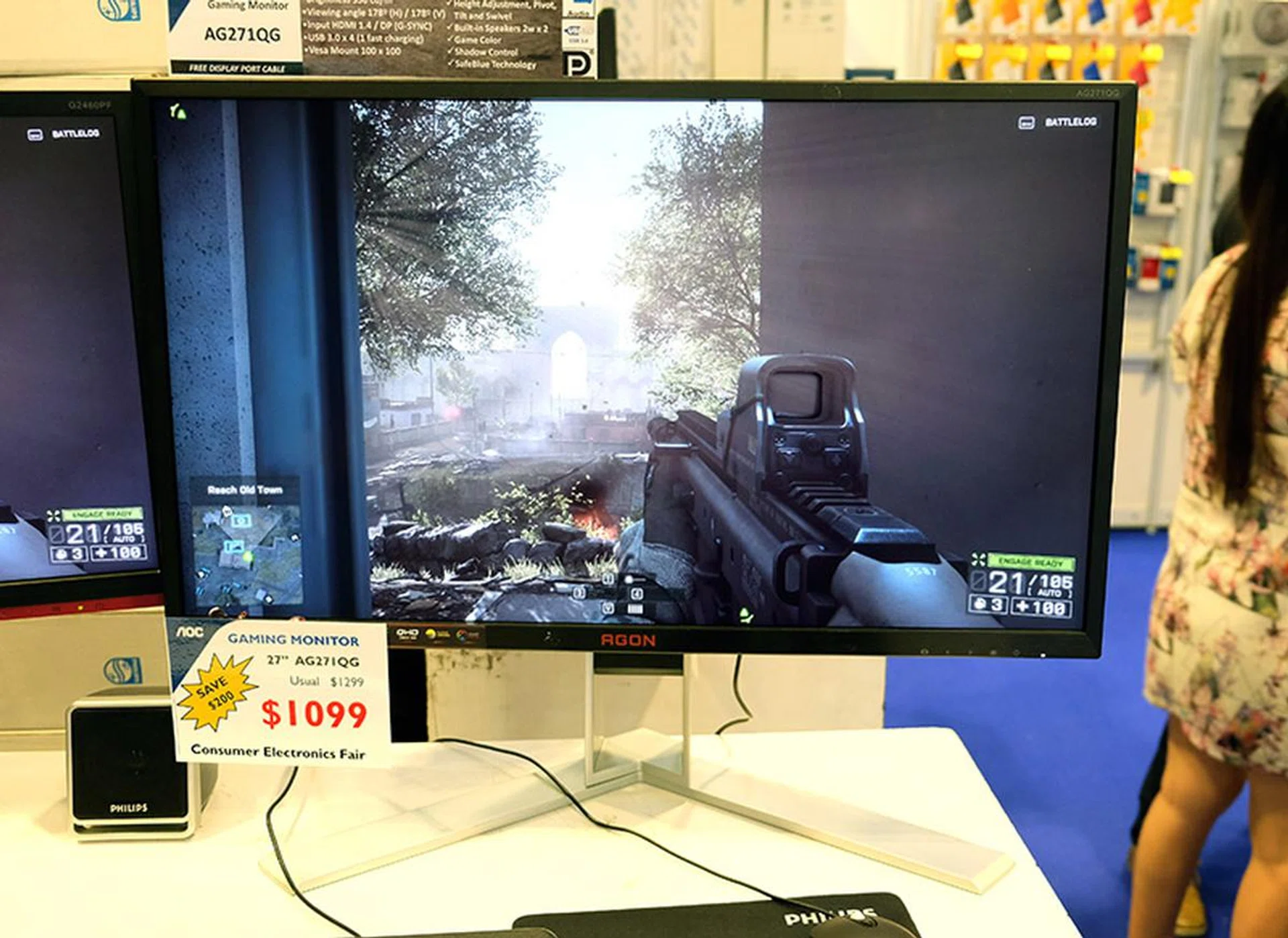 The 27-inch AOC Agon is a serious gaming monitor that features an IPS panel and supports G-Sync technology. It has a fast response time of 4ms and supports a resolution of 2560 x 1440 pixels. It also has built-in speakers and doubles as a USB hub with four USB 3.0 ports. It is going for $1,099 (U.P. $1,299).