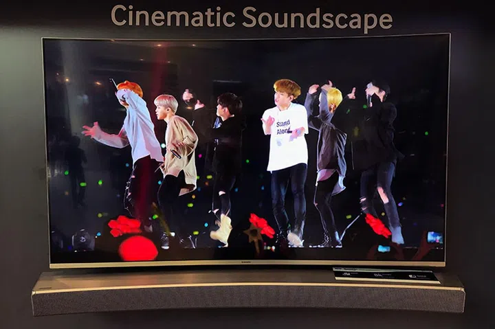 The silver MS6501 curved soundbar can be easily mounted to the wall as well.