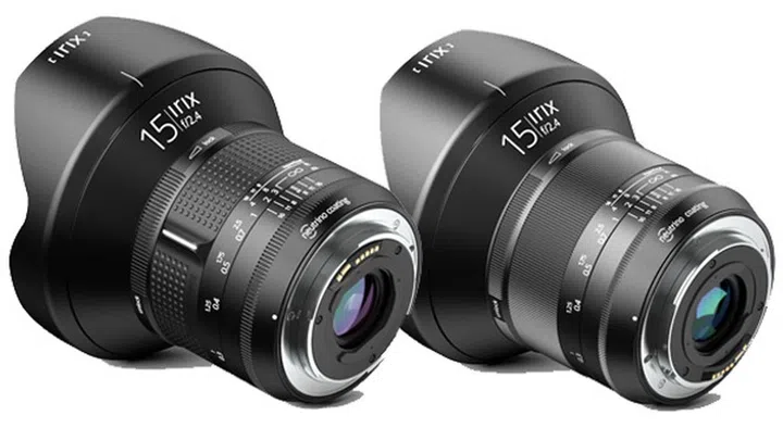 The Irix 15mm f/2.4 in Firefly (left) and Blackstone (right) versions.