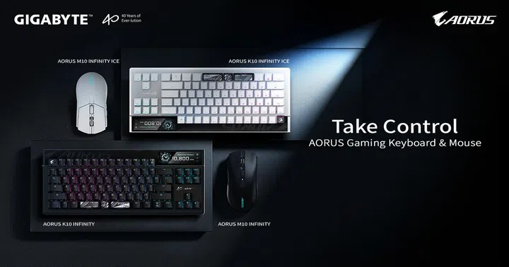 The Aorus M10 Infinity mouse and K10 Infinity keyboard.