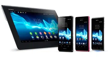 From left to right: Sony Xperia Tablet S, Xperia T, Xperia V and Xperia J <br> Image source: Sony
