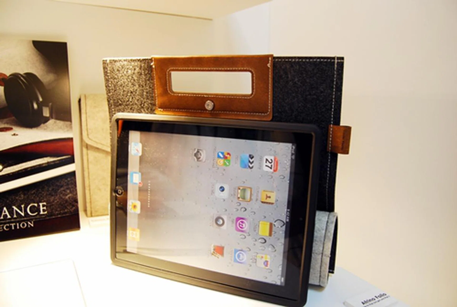 The front cover of the Afrino Folio folds behind to act as a stand for the iPad while propping it to a slight angle for comfortable viewing.