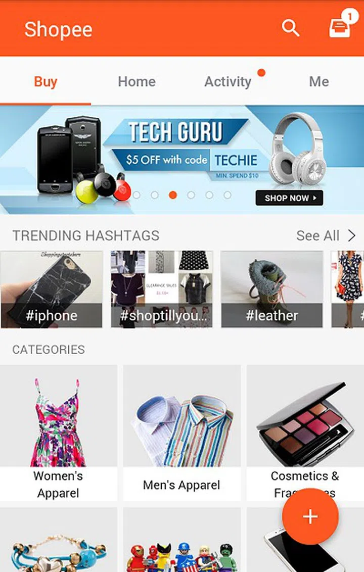 The opening page for the Shopee app.