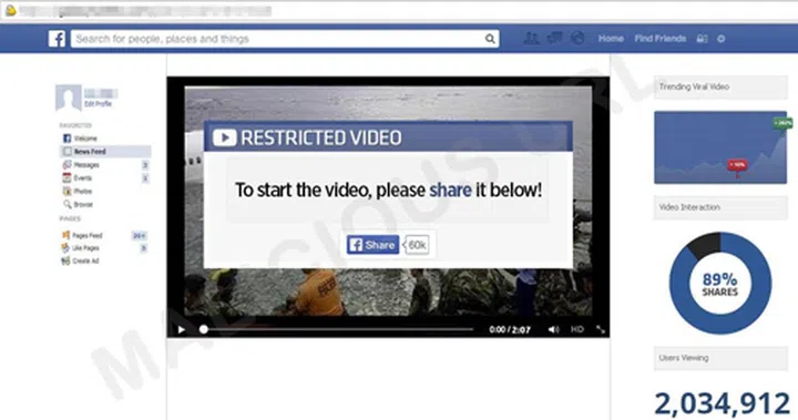 Users were prompted to share the video before they could watch the embedded video.