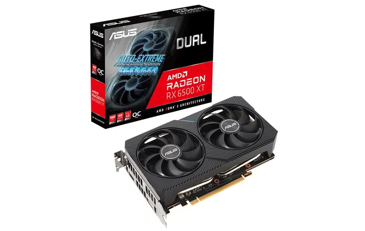 The Dual RX 6500 XT card with Axial-tech fans. (Image source: ASUS)