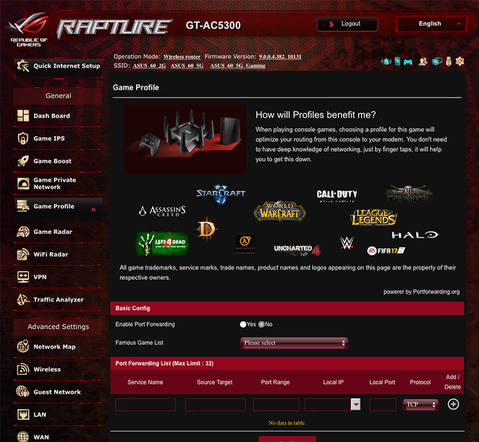 Game Profile makes it easy for users to setup port forwarding for games.