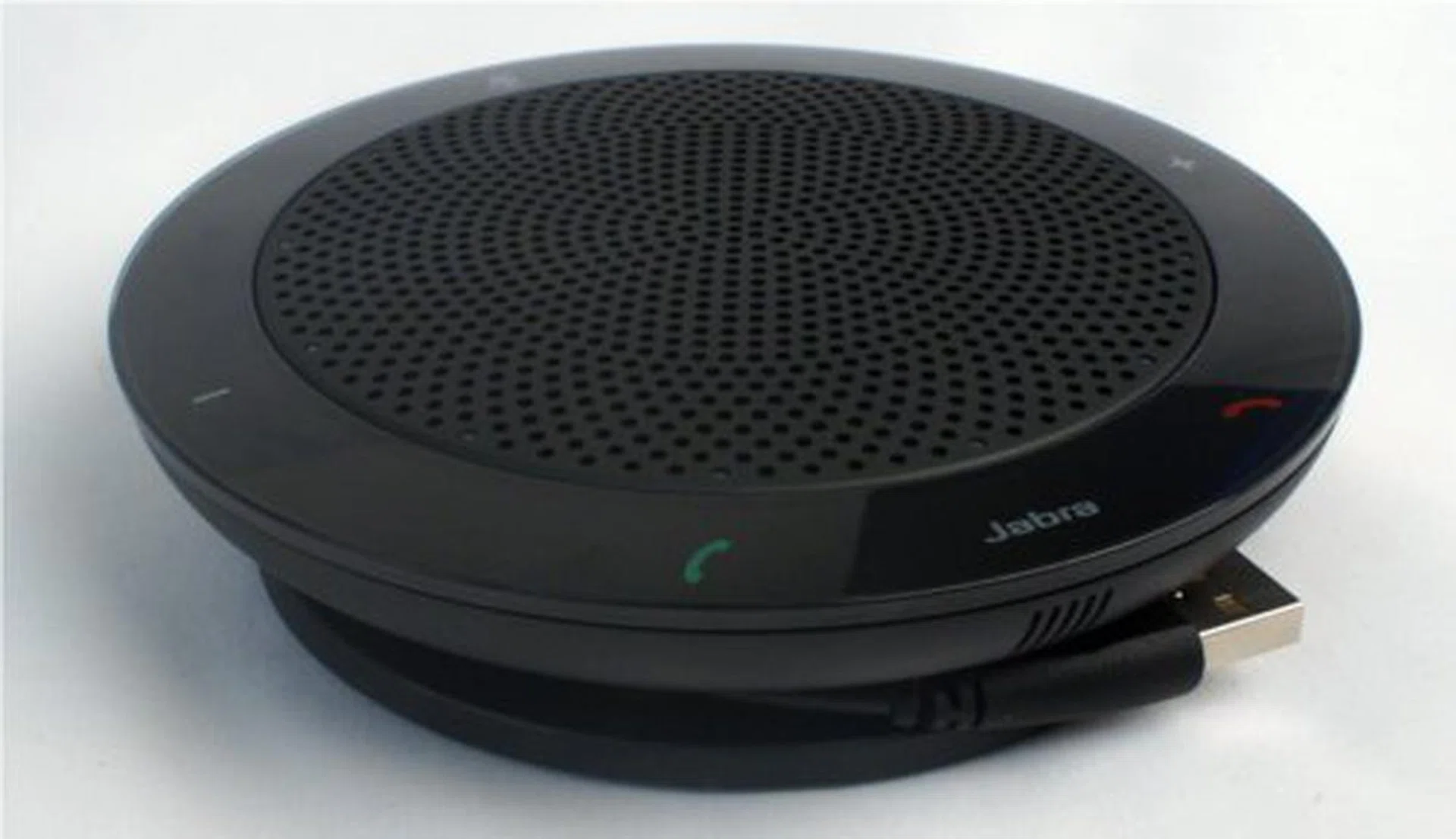 The Jabra Speak 410 is disc-shaped and measures approximately 25cm across the diameter.