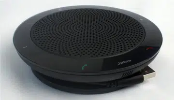 The Jabra Speak 410 is disc-shaped and measures approximately 25cm across the diameter.