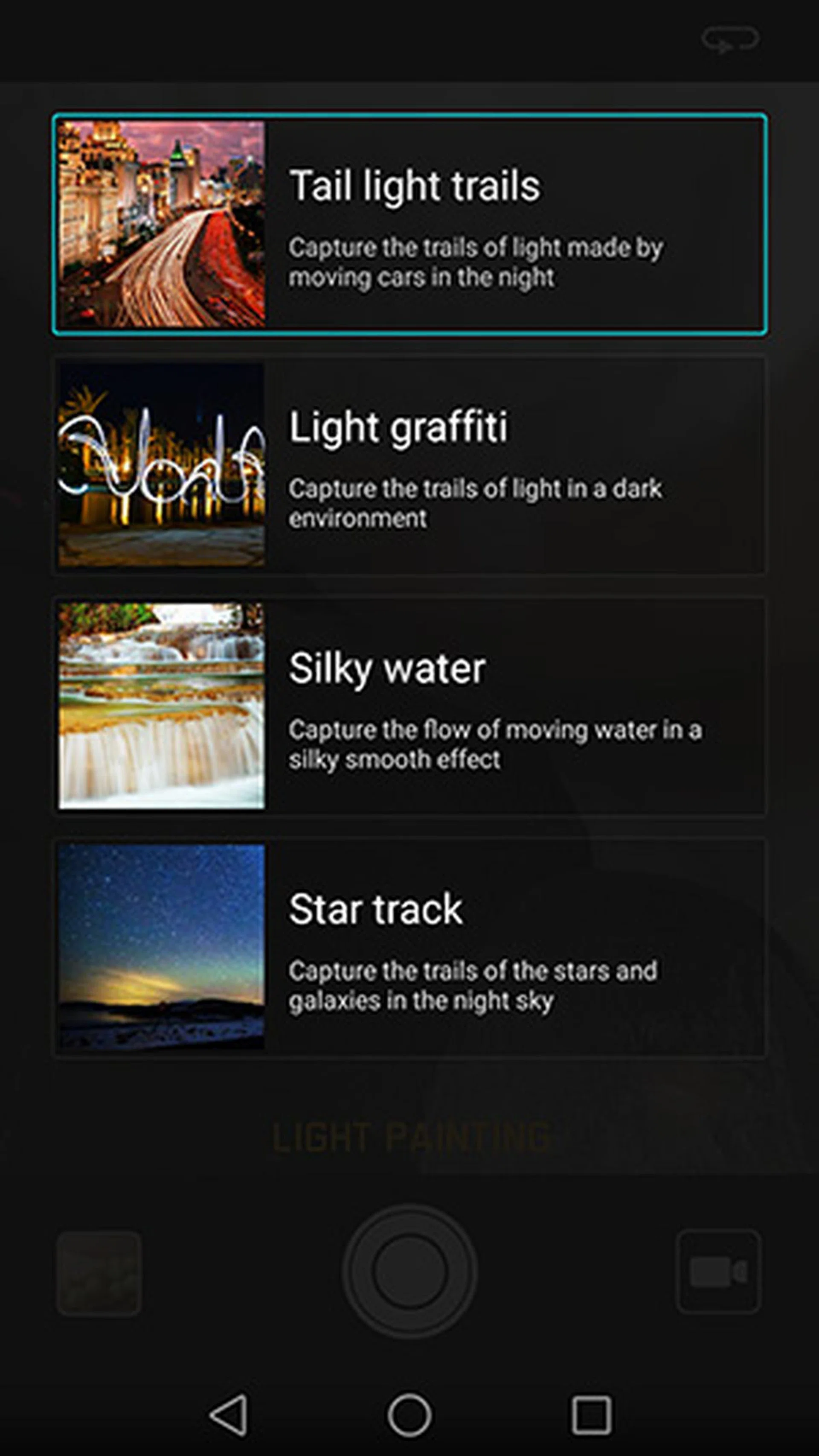 Light painting mode offers you three options.