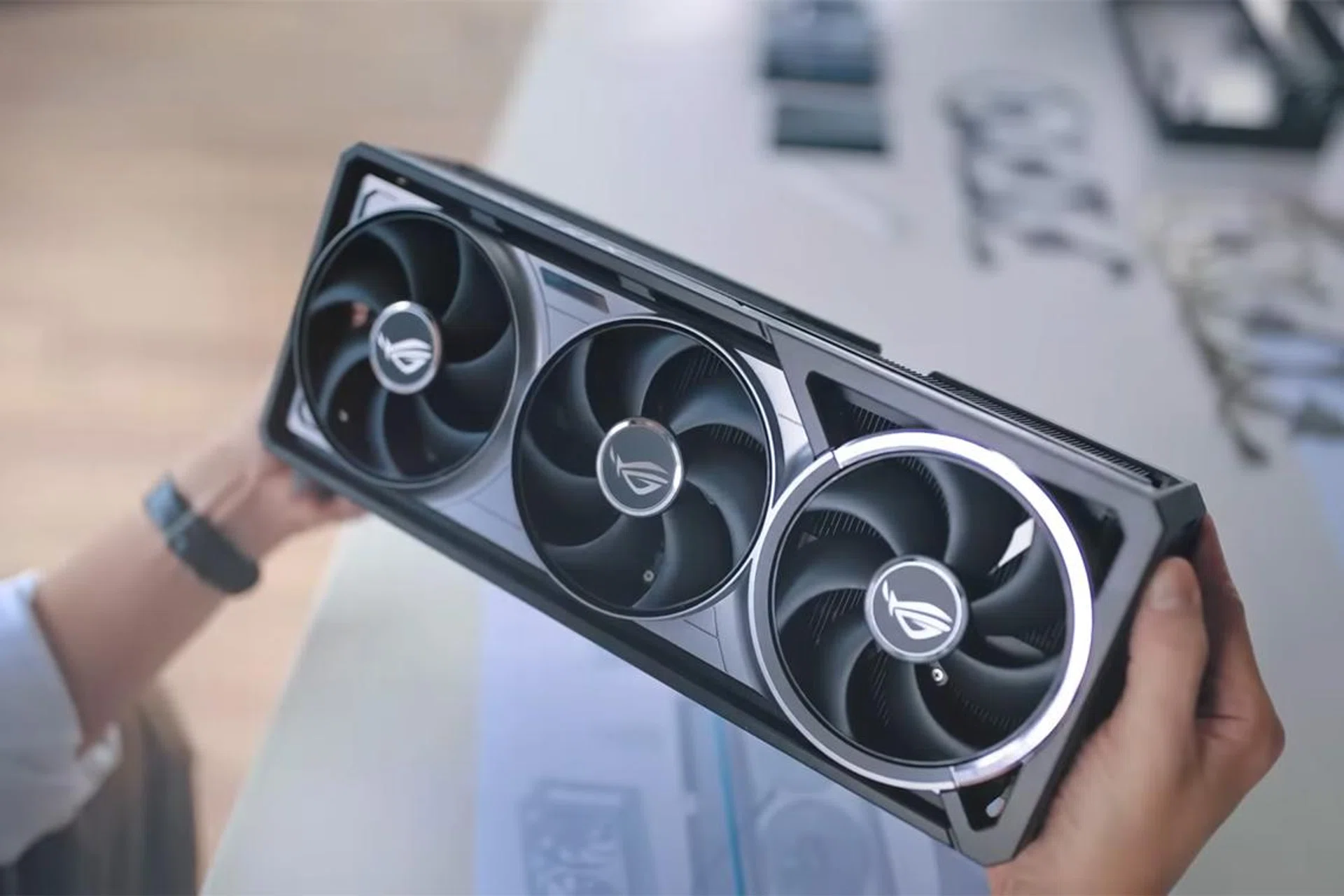 The all-new addition to ASUS's graphics card lineup, which was leaked prior to CES 2025. (YouTube Screenshot: ROG Global)