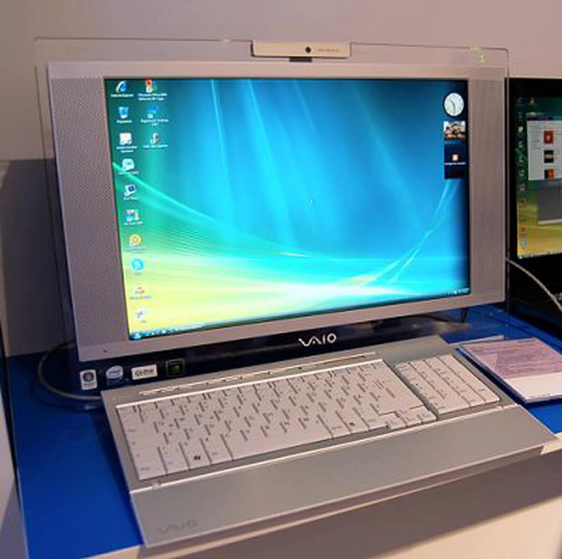  Though not really a new product, this all-in-one PC design from Sony is not widely seen. The entire system is right behind the LCD screen and is very petite too. The only items needed are the mouse and keyboard. Kind of like the iMac systems these days. Specs: 19-inch WSXGA+ screen, Intel Core 2 Duo T5600, Intel 945PM platform and 2GB of DDR2 memory.  