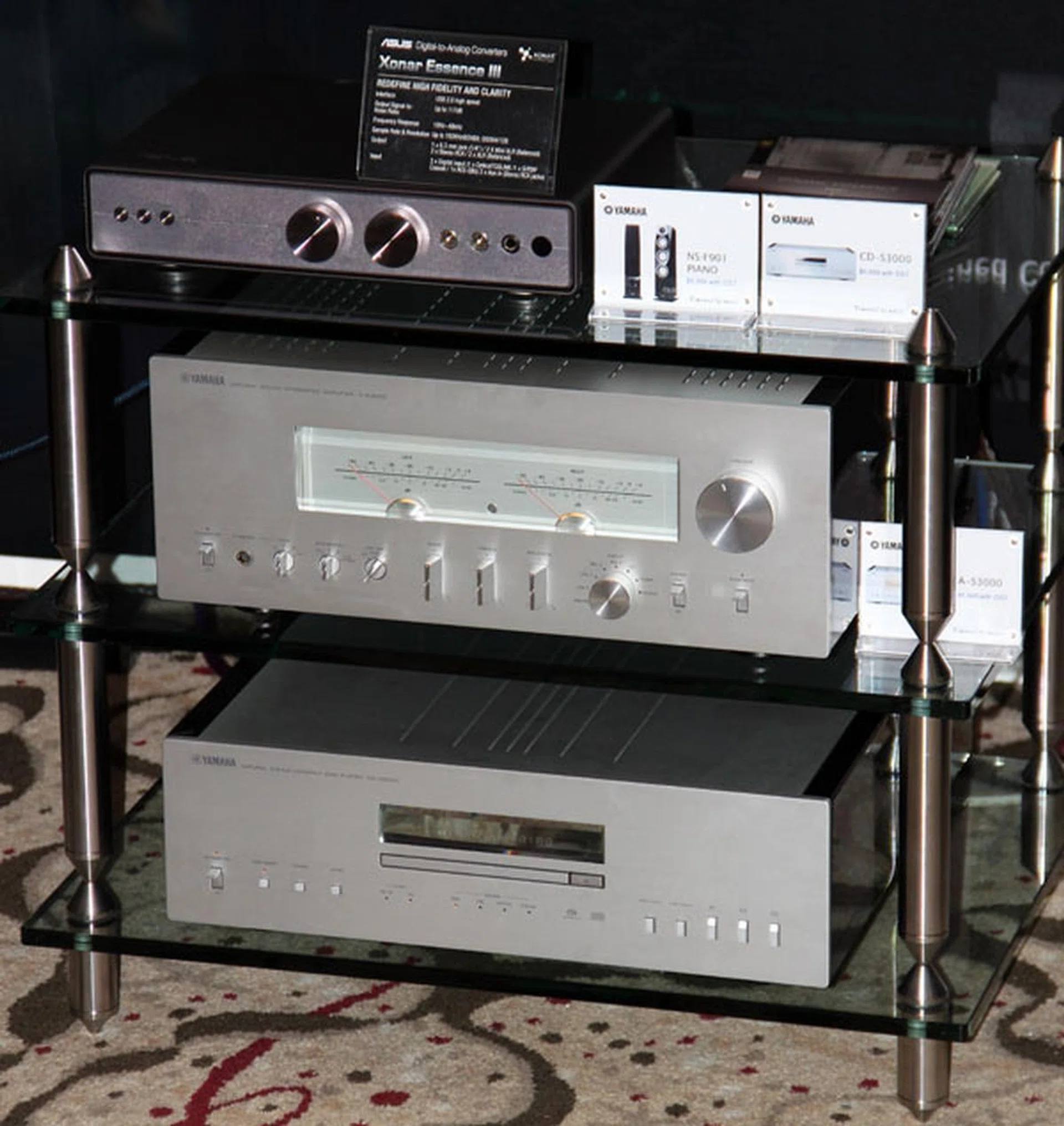 A truly envious personal listening setup with the ASUS Essence III on top, the Yamaha A-S3000 amplifier in the middle and the Yamaha CD-S3000 at the bottom.
