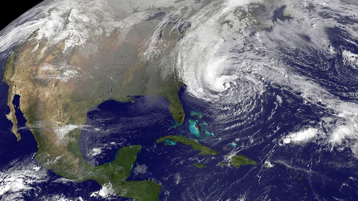 Close up of Hurricane Sandy approaching North America. <br> Image source: NASA