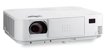 The NEC M403H is a 4000-lumen, full HD-capable DLP projector equipped with a 1.7x optical zoom lens and dual HDMI inputs. (Image source: NEC.)