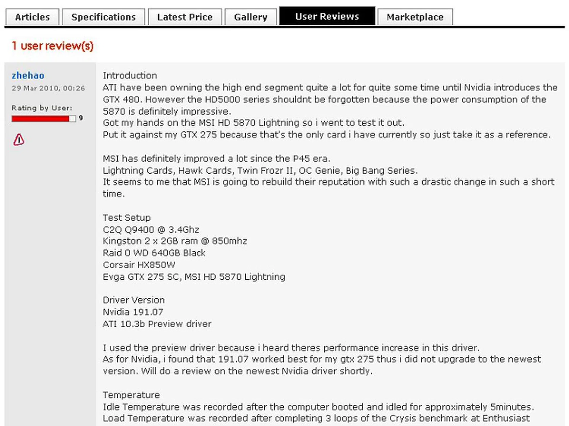 One of the more enthusiastic members penning down his/her personal review and rating the product.