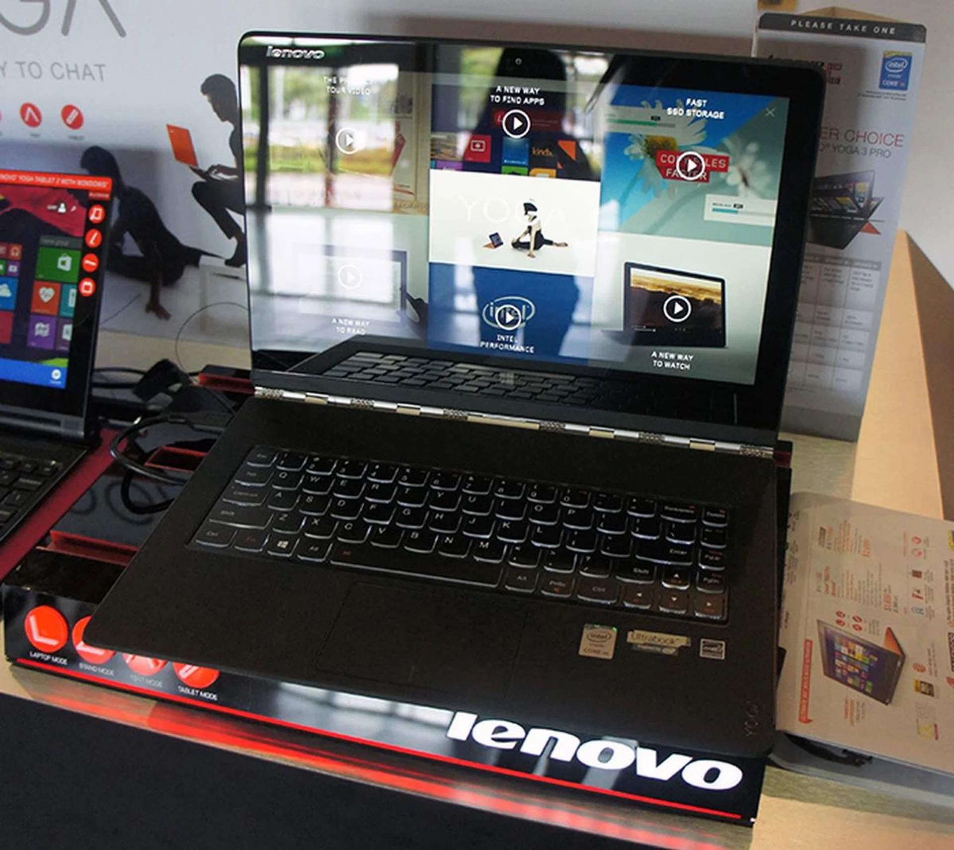 Looking for an ultra-light and portable Ultrabook? The Lenovo Yoga 3 Pro might just be what you need. It is powered by Intel's newest "Broadwell" Core-M5Y70 processor and comes with 8GB of RAM and a 256GB SSD. The 13-inch touchscreen display has a native resolution of 3,200 x 1,800 pixels. Prices begin at $2,299 for the 256GB model mentioned above. A model with larger 512GB SSD costs $2,599.