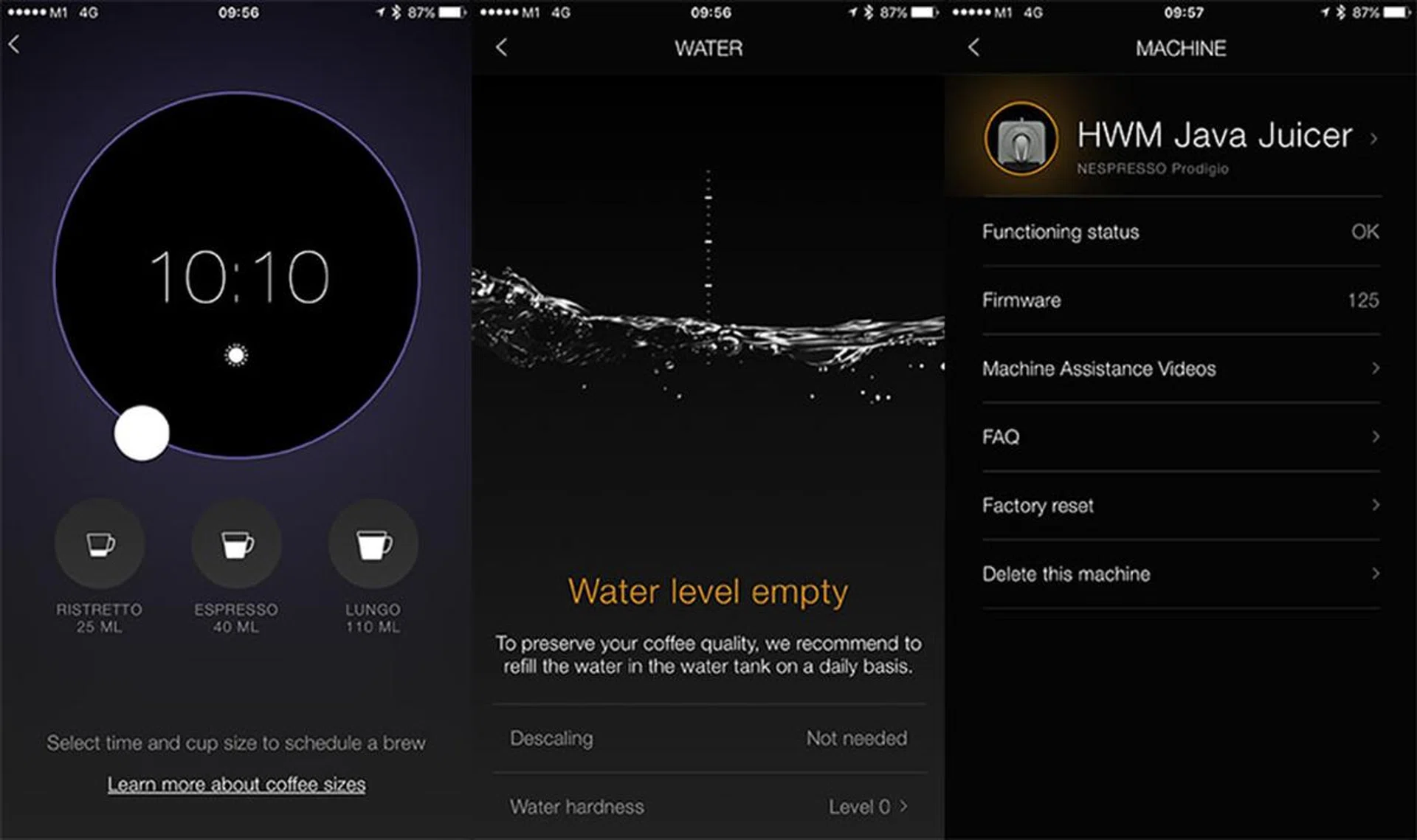 Paired with your smartphone, the Nespresso app has additional features available for the Prodigio, such as scheduled automatic brewing.