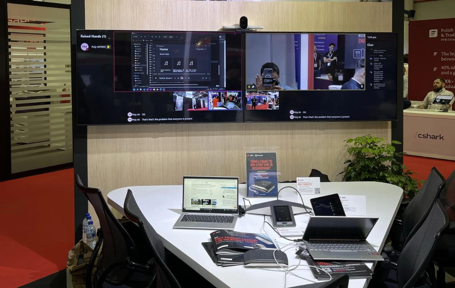 This office solution highlights the Poly Studio E70. 