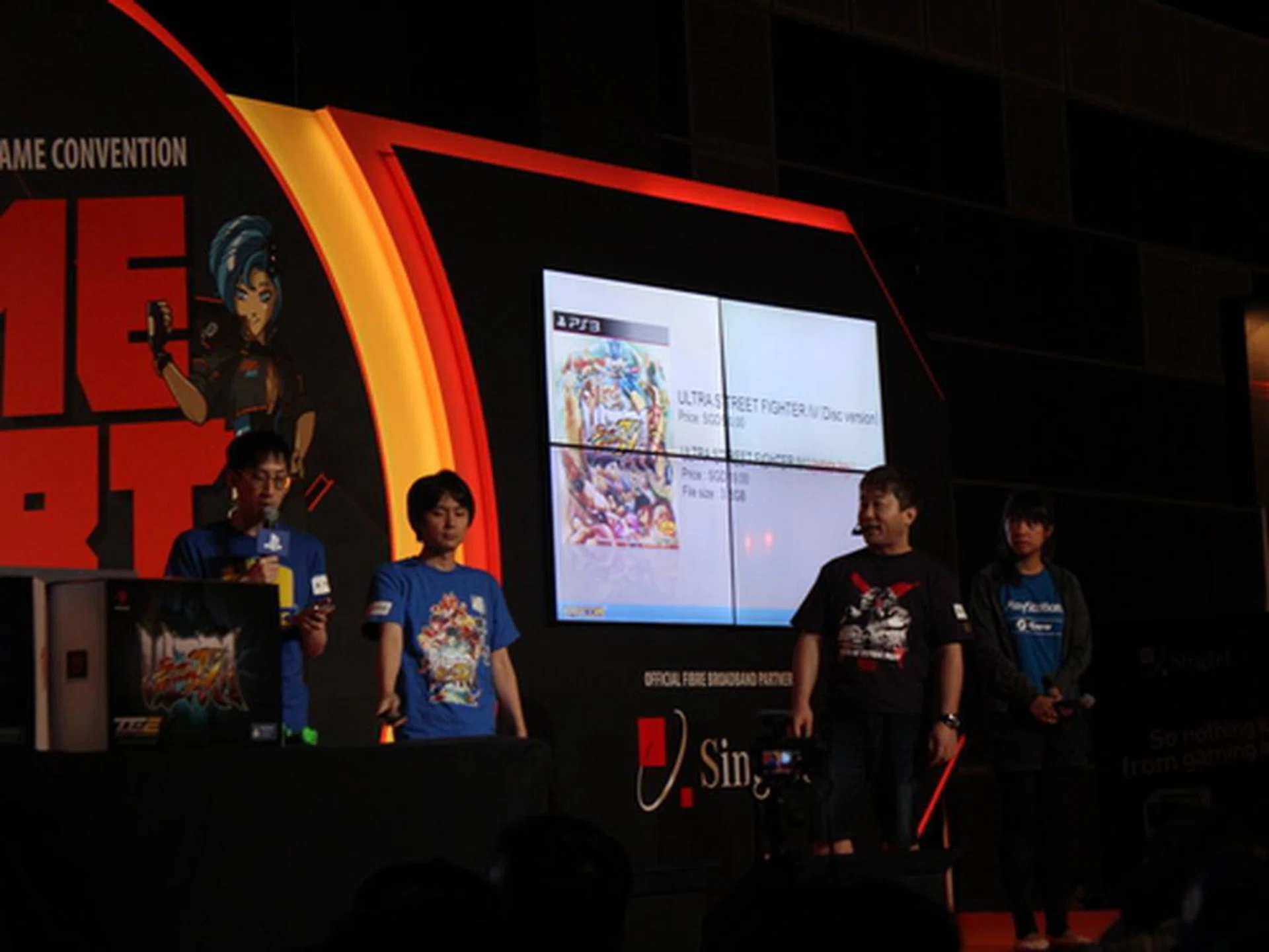 Ono-san on stage talking about the Omega Edition of Ultra Street Fighter IV