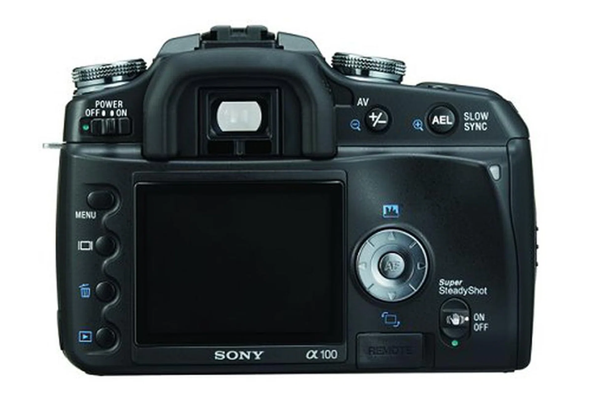 Besides the large LCD, the other interesting features are the dark bars below the viewfinder. They are actually proximity sensors that can detect if your face is pressed toward the viewfinder and automatically turns off the LCD and goes back into shooting mode.