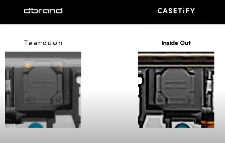 Example of the dbrand's logo on Casetify products. Source: JerryRigEverything.