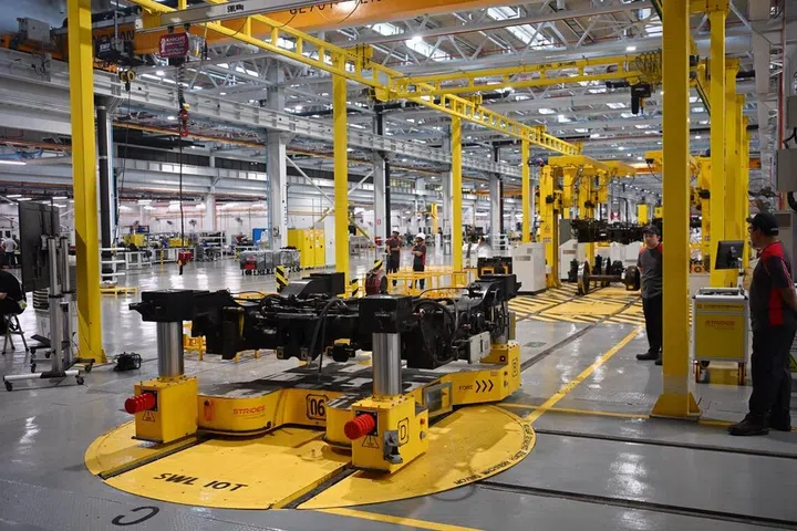 The upgraded depot has 11 rail-guided vehicles that are used to transport heavy train parts.