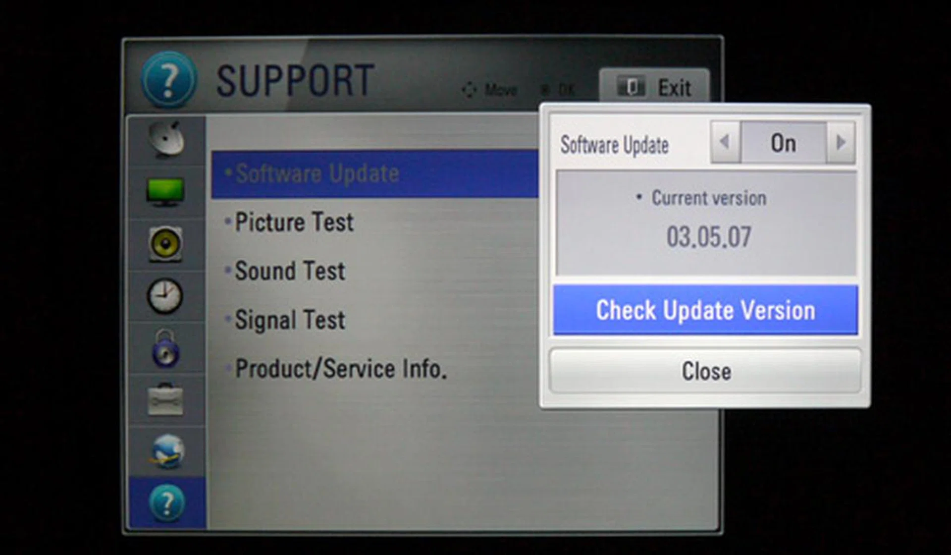 We aren't sure how often does LG push out their software updates, but the TV has remained at version 03.05.07 for the past few days. To enable or disable the update option, look for it under the Support tab.