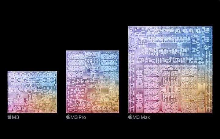 The current lineup of M3 chips consists of the M3, M3 Pro, and M3 Max. (Image source: Apple)