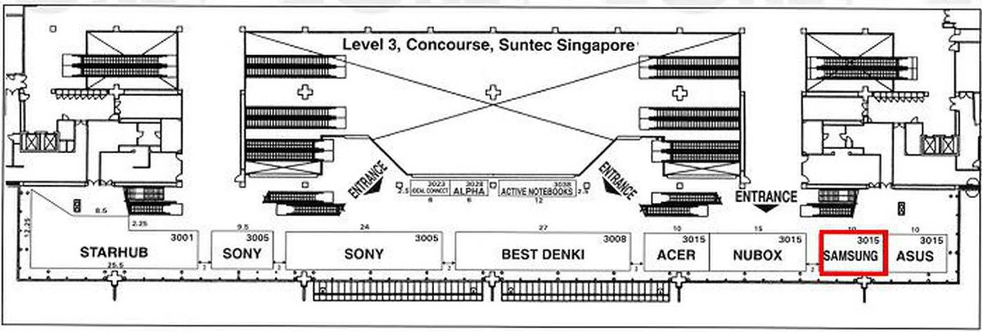 Erratum: The Samsung booth in the map is actually the Dell booth on Level 3.