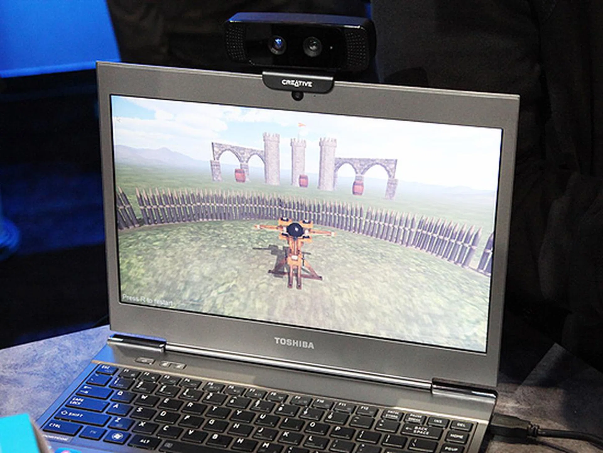 A demonstration of an interactive gesture game that uses the Creative Interactive Gesture Camera.