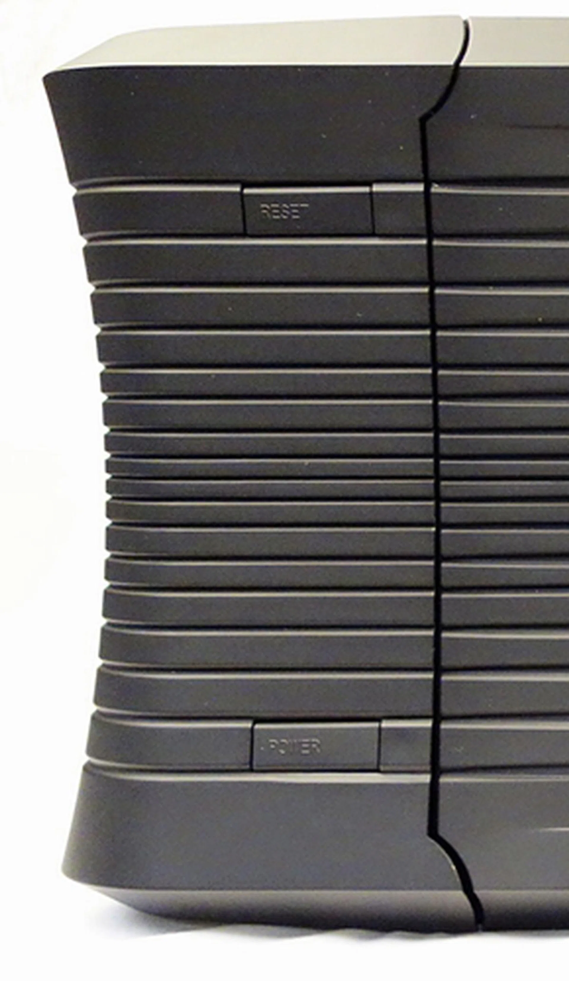 The reset and power buttons are located at the top of the chassis.