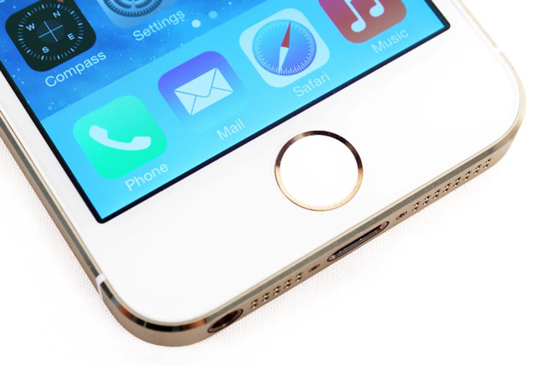 The metallic  ring around the Home button activates the biometric fingerprint sensor.