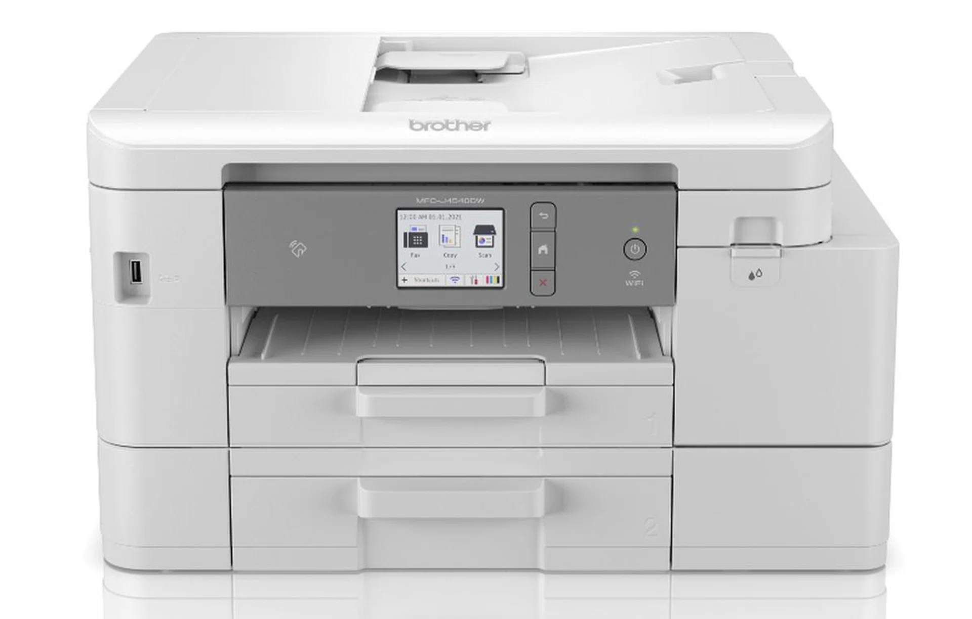 The Brother MFC-J4540DW, plus its twin paper tray racks.