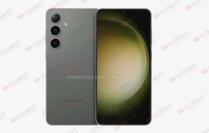 Purported render of the Samsung Galaxy S24+. <br>Image source: @OnLeaks x @Giznext